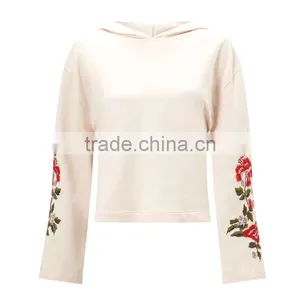 Relaxed Fit Cotton Clothing Kimono Sleeve Embroidered Hoodie for Women thumbnail-6