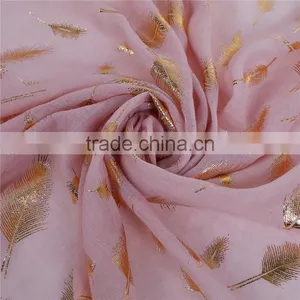 Cotton Polyester Blend Scarves & Wraps Rectangle Golden Pink Feather Chinese Scarf thumbnail-2