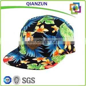 Leather Back Strap Print Pattern Hat Custom Logo 5 Panel Hat Wholesale thumbnail-2