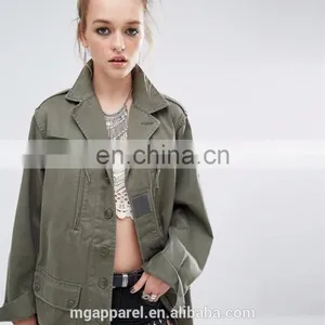 New Fashion Woven Cotton Fabric Army Jacket Women Military Jacket Wholesale thumbnail-2