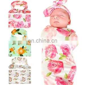 Newborn Baby Swaddle Receiving Blanket With a Matching Headband Set thumbnail-1