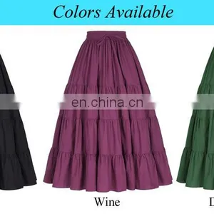 Belle Poque Women's Solid Black Color Wide Hem Cotton Maxi Skirt Long Skirt BP000207-1 thumbnail-6