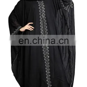 2017 Dubai Abaya Style Free Size Chiffon Shrug With Hood Cap + Plain Lycra Burkha + Chiffon Dupatta With Lace thumbnail-2