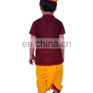 Rajasthani Dress Boy's Dhoti Kurta & Turban, Indian Traditional, Ethnic, Handmade, Yellow Angrakha Set, Kedia Dress Cotton thumbnail-2