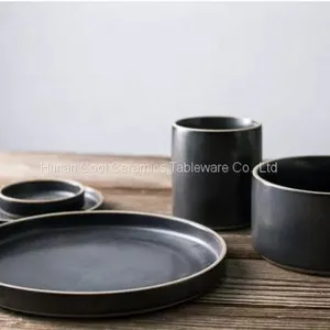 Matt Figuline Black Color 450 ml Ceramic Mug and Plate Set thumbnail-2