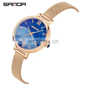 Sanda P1055 Vintage Women Quartz Wristwatch Set Stainless Steel Mesh Analog Simple Design Western Watches Ladies thumbnail-1