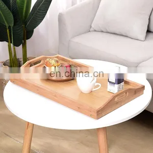 Custom Modern Handmade Wooden Tray For Bed Floating Bamboo Breakfast Food Serving Tray With Folding Legs thumbnail-5