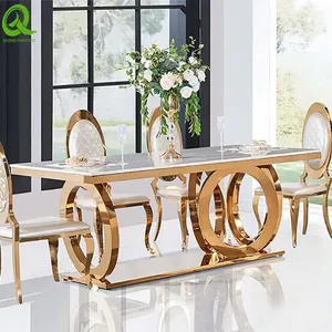 Luxury Royal Style Hotel Dining Marble Table and Stainless Steel Chair Furniture Set thumbnail-1