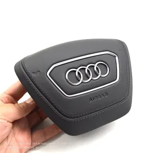 For Audi A6 C8 Alcantara Leather Steering Wheel Airbag Cover Trim Cover White/Black/Red Stitching thumbnail-3