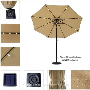 Factory Price Wholesale Outdoor 10FT Solar Power Umbrella With Led Lights Parasol With Tilt And Crank Waterproof And Sunshade thumbnail-2