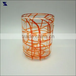 Hot Sale Clear With Orange Strip Cylinder Stemless Glass Tumbler thumbnail-1