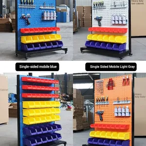 High Capacity Double Sided Pegboard Tool Stand | Durable Metal Storage Cart For Automotive Industrial Maintenance Center thumbnail-3