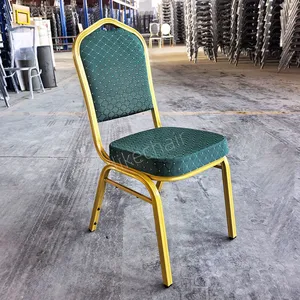 Stackable Banquet Chairs Golden Steel Frame Diamond Dot Fabric Cushion for Hotel Wedding Event thumbnail-3