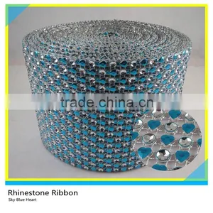 24 Rows Rainbow Heart Shape Decorative Mesh Ribbon 10 Yards Crystal Wrap Roll thumbnail-5