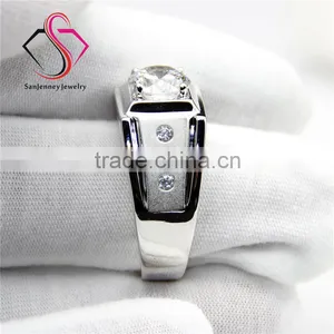 Round Brilliant Cut Moissanite 2CT 8.0mm Center 14k 18k White Gold Diamond Wedding Band Men's Diamond Band thumbnail-3