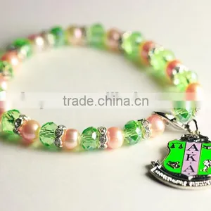 AKA Divine 9 Pearls Pink Green Bracelet Jewelry thumbnail-1