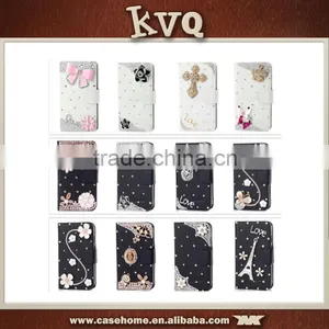 New Fashion Bling Crystal Diamonds Pearls PU Leather Flip Stand Wallet Case Cover for Iphone6s thumbnail-1