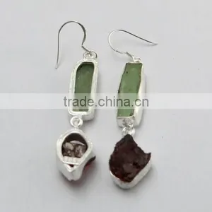 Very Unique !! Prehnite & Garnet 925 Sterling Silver Earring, 925 Stamped Silver Jewelry, Buy Silver Jewelry thumbnail-6