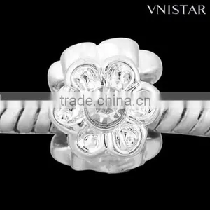 Vnistar Silver Plated Flowers Shape European Crystal Beads With Pink&clear&cyan Three Colors PBD1372 thumbnail-3
