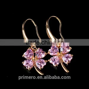 New Arrival Drop Earrings Cubic Zircon 18K Gold Plated Butterfly/Round/Clover Jewelry thumbnail-5