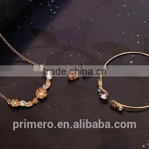 Women's 18k Gold Plated Austrian Crystal Enamel Flower Pendant Necklace Stud Earrings Jewelry Sets thumbnail-4