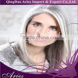 Fashion Straight Hair Center Part Bang Mixed Color Gray Synthetic Lace Front Wig thumbnail-6