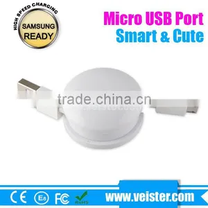 White Color Charging Usb Date Cable Reel Retractable USB Micro Cable for Samsung Sync thumbnail-1