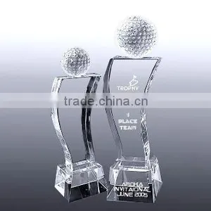 Customized Logo Design Wave Shape Crystal Trophy Award With Golf Ball on Top thumbnail-1
