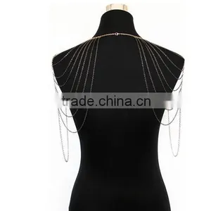 Fashion Punk Sexy Silver Tone Multi Tassel Chain Shoulder Necklace Body Chain thumbnail-4