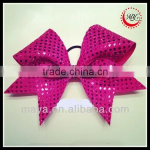 Fushia Confetti Mesh Faux Sequin Cheer Bow Fushia Glitter Center Ponytail Holder Quality Choice thumbnail-1