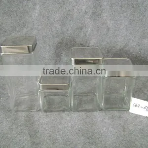 Clear Square Glass Jar With Metal Lid thumbnail-2