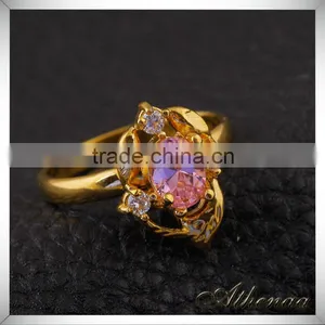 Yiwu Brass Jewelry Factory Fashion 18k Gold Plated Smooth Pink Zircon Wedding Ring thumbnail-3