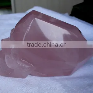 Natural Rock Rose Quartz Crystal Point Skull Carvings Halloween Gifts thumbnail-2