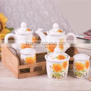 Ceramic Salt Pepper Oil Vinegar Sugar Cruet Set With Bamboo Stand thumbnail-1