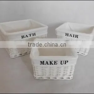 Set of 3 Half Willow White Basket With Lining thumbnail-1