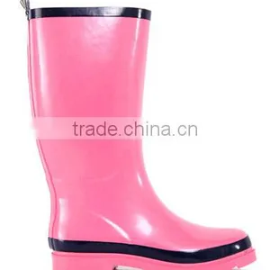 Women Pink Rubber Rain Boots thumbnail-1