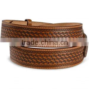 Western Men Rodeo Style Cowhide Leather Ranger Basketweave Emboss Leather Belts Wholesale thumbnail-4