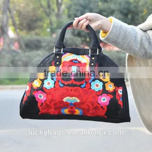 Famous Designer Handbag Canvas Women Red Shell Tote Bag With Embroidery thumbnail-1