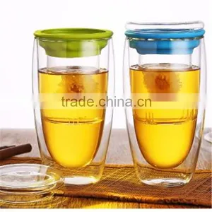 Drinkware Type Heat Resistant Double Wall Borosilicate Glass Cup With Filter And Glass Lid Stockage. thumbnail-1