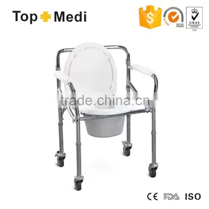 Steel Commode Chair for Disabled People With Wheels/Silla Con Retrete Con Reudas thumbnail-1