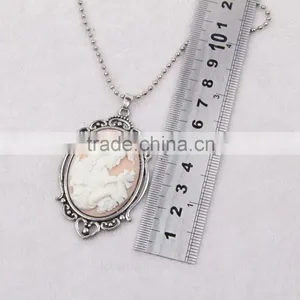 Fashion Jewelry Necklace Steampunk Necklace Pink Beauty Silhouette Silver Cameo Pendant 2015 New Party Dress Made in China Yiwu thumbnail-5