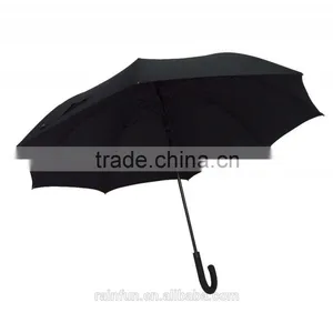 Black Pongee Automatic Open Long Umbrella thumbnail-1