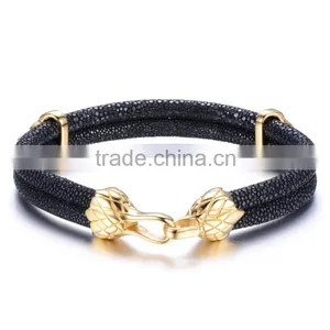 Fashion Leather Bracelets Men Stainless Steel Jewelry Allibaba Com 4mm Stingray Cord 18k Gold Plated Bangle thumbnail-3