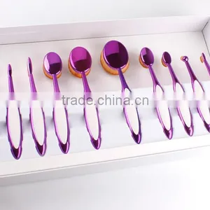 Top Quality Custom Logo Cosmetic Makeup Brushes Rose Gold and White Color 10pcs Oval Makeup Brush Set thumbnail-3