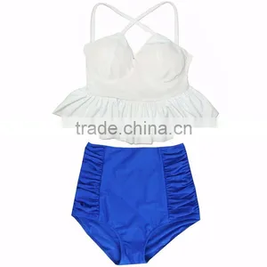 New Fashion Hot Selling Swimsuit With Small Flounce Top Quality Mature Women High Waist Bikini thumbnail-3