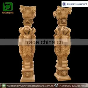 Luxry Yellow Marbe Roman Pillar With Four Lady Statues thumbnail-1