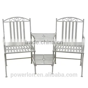 POWERLON Vintage Metal Bench With Table Outdoor Garden Furniture thumbnail-1