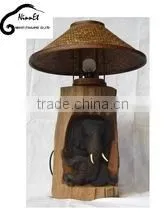 Wood Carved Elephant From Thailand With Dark Brown Lamp thumbnail-1
