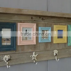 2016 Vintage Wood Wall Shelf With Hooks and Photo Frame thumbnail-1