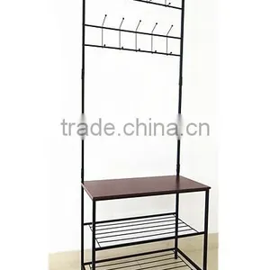 Metal Wood Entryway Bench Storage Standing Hallway Umbrella Hat Coat Shoe Rack thumbnail-1